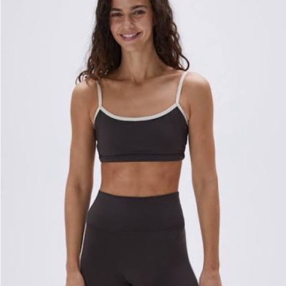 NWT Adanola Workout Set contrast piping Bra & Leggings in Coffee Bean. Size M